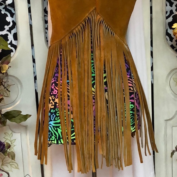 Suede Leather fringe vest hippie 70s Hendrix tan - Picture 5 of 5